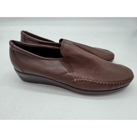 Sas Womens Dream On Slip On Loafers Size 9N Brown Wedge Workwear Leather Moccasi - Picture 12 of 15